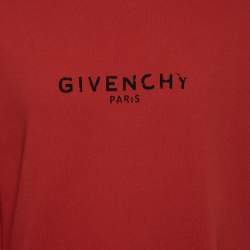 Pre Owned Givenchy Red Logo Printed Cotton Knit Crewneck Sweatshirt L