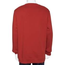 Pre Owned Givenchy Red Logo Printed Cotton Knit Crewneck Sweatshirt L