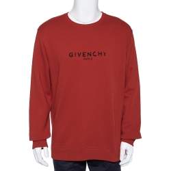 Pre Owned Givenchy Red Logo Printed Cotton Knit Crewneck Sweatshirt L