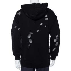 Givenchy Black Cotton Knit Logo Printed Distressed Oversized Hoodie S