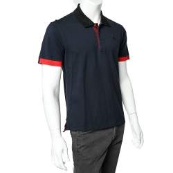 Pre Owned Givenchy Navy Blue HDG Patch Detail Cotton Pique Contrast Trim Polo T-Shirt XL