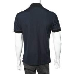 Pre Owned Givenchy Navy Blue HDG Patch Detail Cotton Pique Contrast Trim Polo T-Shirt XL