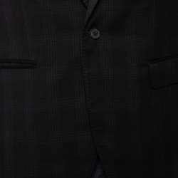 مملوكة مسبقًا Givenchy Black Checkered Wool Contrast Trim Button Front Blazer L