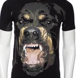 Pre Owned تي شيرت جيفنشي قطن جيرسيه طباعة روتويللر أسود رقبة مستديرة مقاس صغير - سمول 