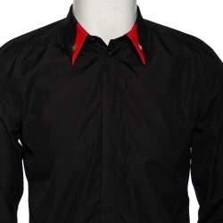 مملوكة مسبقًا Givenchy Black Cotton Poplin Star Detail Button Front Shirt M