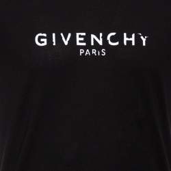 مملوكة مسبقًا Givenchy Black Cotton Distressed Logo Print Round Neck T-Shirt S 