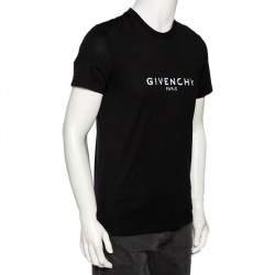 مملوكة مسبقًا Givenchy Black Cotton Distressed Logo Print Round Neck T-Shirt S 