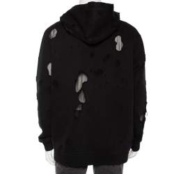 Pre Owned Givenchy Black Distressed Cotton & Mesh Inset Logo Printed Hooded Sweatshirt XXL