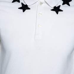 Pre Owned Givenchy White Cotton Pique Star Applique Detailed Polo T-Shirt S