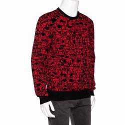 Givenchy Black & Red Geometric Pattern Intarsia Knit Sweater L