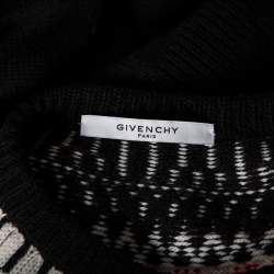 Givenchy Black Fair Isle Logo Knit Wool Frayed Edged Sweater M