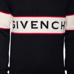 مملوكة مسبقًا Givenchy Black Intarsia Knit Wool Logoed Long Sleeve Sweater M