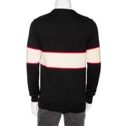 مملوكة مسبقًا Givenchy Black Intarsia Knit Wool Logoed Long Sleeve Sweater M