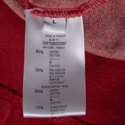 Pre Owned Givenchy Red Velour Logo Embroidered Crewneck T-Shirt L