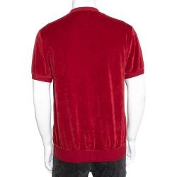 مملوكة مسبقًا Givenchy Red Velvet Rib Knit Trimmed Short Sleeve T-Shirt L