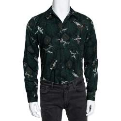 Pre Owned Givenchy Green Airplane Printed Cotton Button Front Shirt M