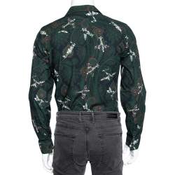 Pre Owned Givenchy Green Airplane Printed Cotton Button Front Shirt M