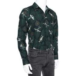 Pre Owned Givenchy Green Airplane Printed Cotton Button Front Shirt M