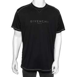 Givenchy Black Logo Printed Side Trim Detail Distressed T-Shirt S