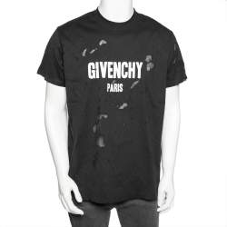 Pre Owned تي شيرت جيفنشي مدخلات شبك وقطن ممزق أسود طباعة شعار الماركة مقاس صغير جداً( إكس سمول )