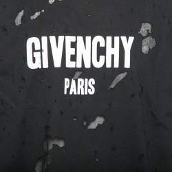 Pre Owned تي شيرت جيفنشي مدخلات شبك وقطن ممزق أسود طباعة شعار الماركة مقاس صغير جداً( إكس سمول )