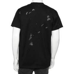 Pre Owned تي شيرت غيفنشي مدخلات شبك وقطن ممزق أسود طباعة شعار الماركة مقاس صغر جداً ( إكس سمول )