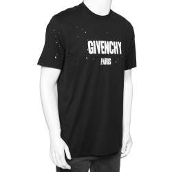 مملوكة مسبقًا Givenchy Black Distressed Cotton Logo Printed Oversized T-Shirt S