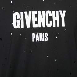 مملوكة مسبقًا Givenchy Black Distressed Cotton Logo Printed Oversized T-Shirt S