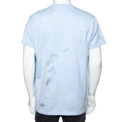 مملوكة مسبقًا Givenchy Blue Distressed Cotton & Mesh Inset Logo Printed T-Shirt XS