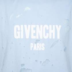 مملوكة مسبقًا Givenchy Blue Distressed Cotton & Mesh Inset Logo Printed T-Shirt XS