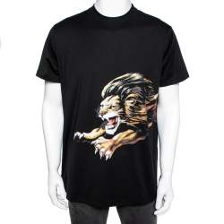 Pre Owned تي شيرت غيفنشي قطن أسود طباعة أسد برقبة عريضة مقاس صغير جداً ( إكس سمول )