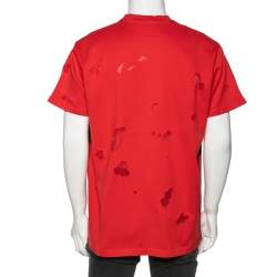 Pre Owned Givenchy Red Cotton Rottweiler Printed Distressed T-Shirt S