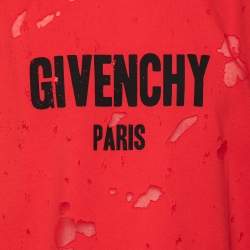 Pre Owned تي شيرت جيفنشي مدخلات شبك وقطن ممزق أحمر أكمام قصيرة مقاس صغير جداُ ( إكس سمول )