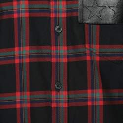 Pre Owned Givenchy Black & Red Tartan Cotton Pocket Detail Shirt L
