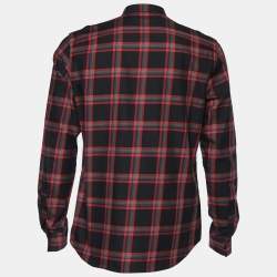 Pre Owned Givenchy Black & Red Tartan Cotton Pocket Detail Shirt L