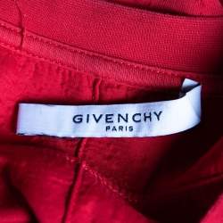 Pre Owned Givenchy Red Distressed Cotton & Mesh Inset Logo Printed T-Shirt M