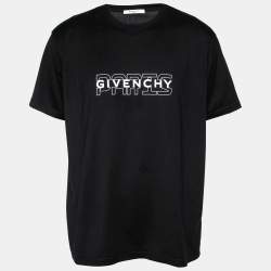 Pre Owned تي شيرت جيفنشي قطن أسود بطبعة الشعار وبأكمام قصيرة مقاس كبير جدًا - إكس لارج