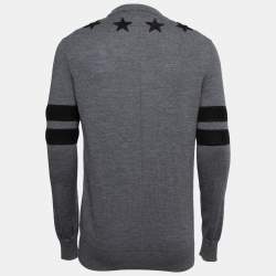 Pre Owned Givenchy Grey Wool Star Embroidered Long Sleeve Sweater L