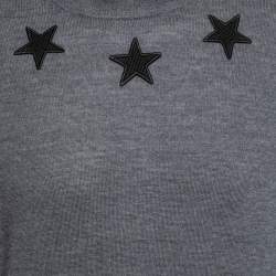Pre Owned Givenchy Grey Wool Star Embroidered Long Sleeve Sweater L