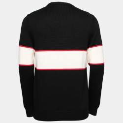 مملوكة مسبقًا Givenchy Black Logo Intarsia Knit Wool Long Sleeve Sweater M