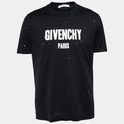 Pre Owned Givenchy Black Distressed Cotton Logo Printed Short Sleeve T-Shirt S
