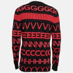 Givenchy Black and Red Wool All Over Logo Crewneck Sweater L