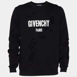 مملوكة مسبقًا Givenchy Black Logo Print Cotton Distressed Crew Neck Sweatshirt M