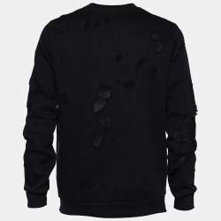 مملوكة مسبقًا Givenchy Black Logo Print Cotton Distressed Crew Neck Sweatshirt M