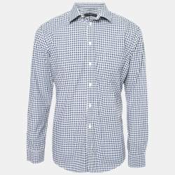 Givenchy Blue Gingham Print Cotton Button Front Shirt L