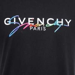 مملوكة مسبقًا Givenchy Black Logo Embroidered Cotton T-Shirt XS
