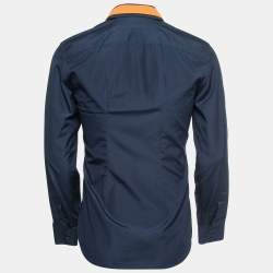 Givenchy Navy Blue Cotton Star-Embroidered Collar Button Front Shirt M