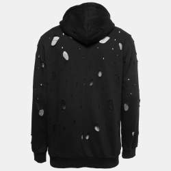 Pre Owned Givenchy Black Distressed Cotton Logo Printed Sweatshirt XL