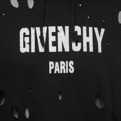 Pre Owned Givenchy Black Distressed Cotton Logo Printed Sweatshirt XL