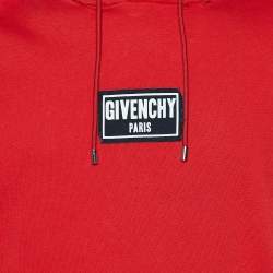 Pre Owned Givenchy Red Distressed Cotton Knit Box Logo Detail Hoodie XS